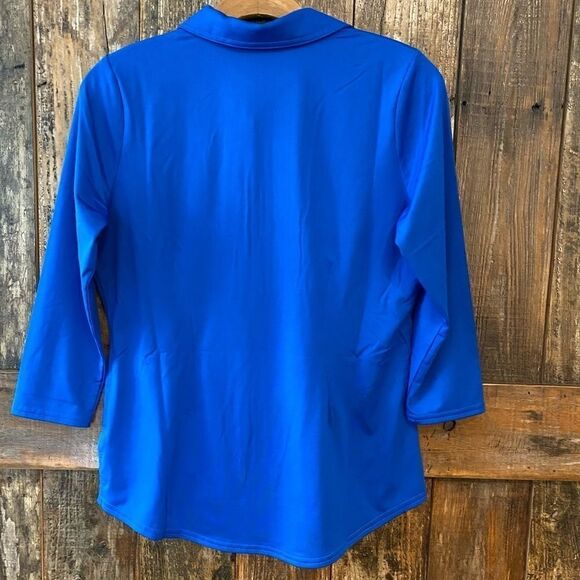 Jofit Sz S Royal Blue Embroidered 3/4 Sleeve V-Neck Golf Tennis Athletic Shirt - Picture 3 of 6